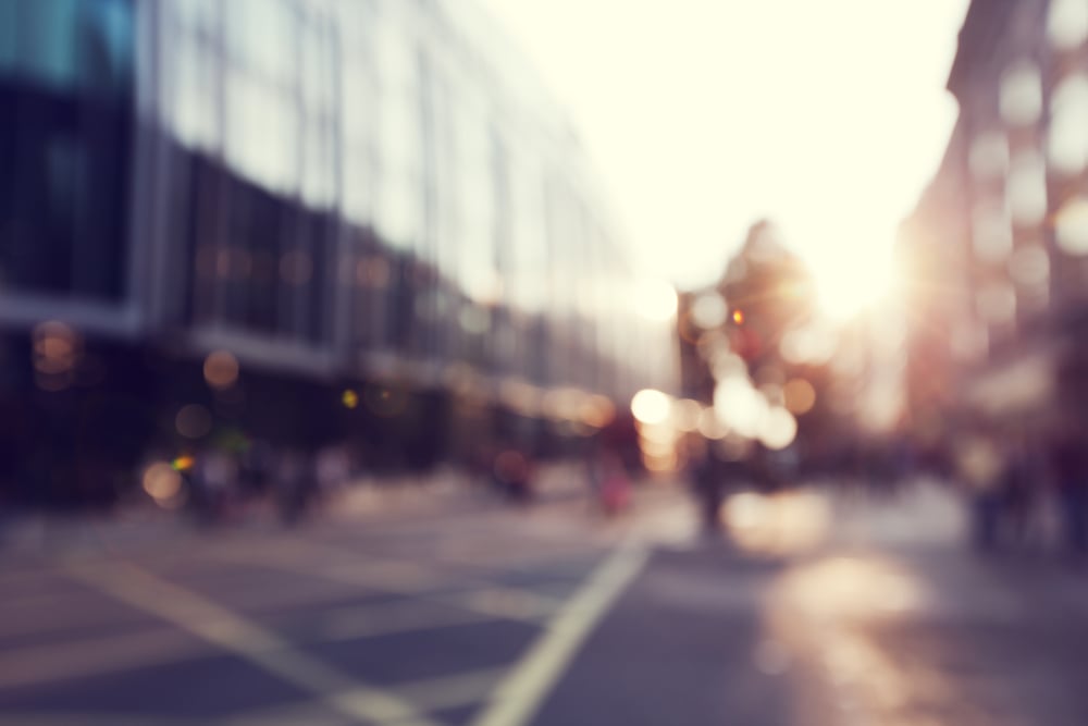 people in bokeh, street of London